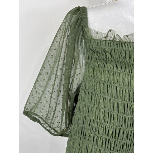 Torrid Dot Mesh Square Neck Smocked Top in Olive Green Plus Size 3X (22-24) - Picture 12 of 12